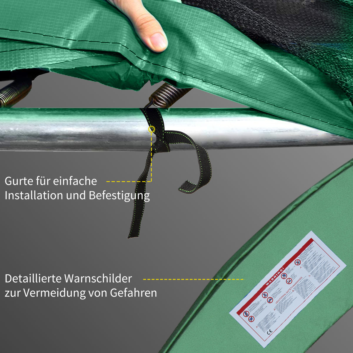HOMCOM Trampolin Randabdeckung Ø366cm cm breit, Reißfest UV-resistent Federabdeckung, Wasserabweisend, Trampolinzubehör Randschutz Sicherheitsnetz Ersatzteile für Gartentrampoline, Grün