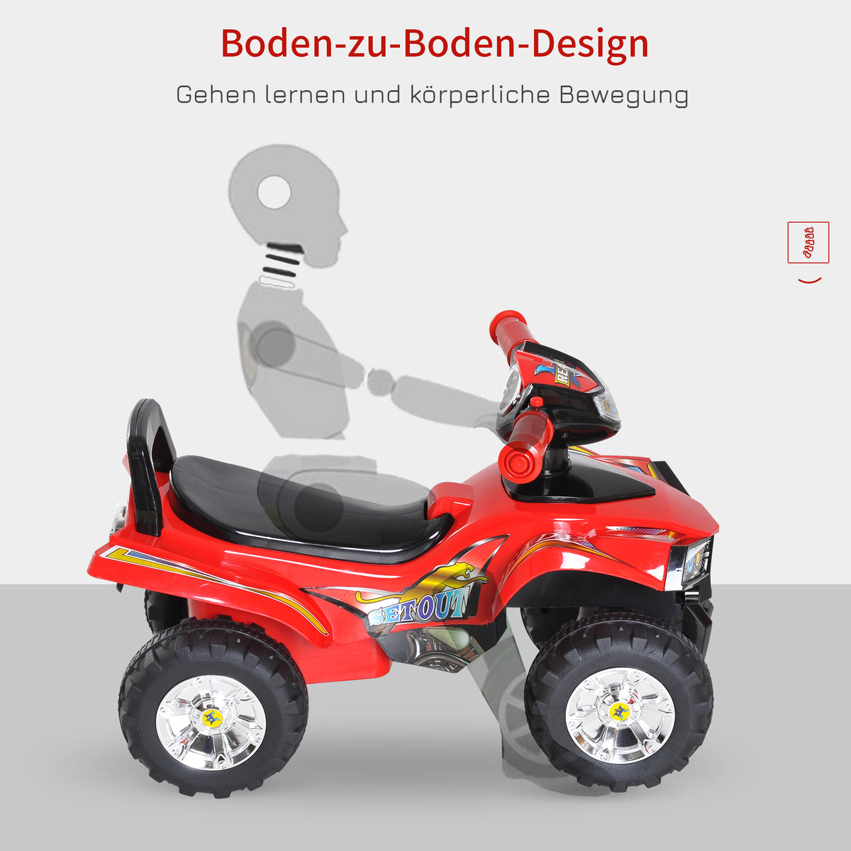 HOMCOM Rutscherauto Rutscherfahrzeug Rutscher Kinder Geländewagen mit Musik Rot L60 x B38 x H42 cm