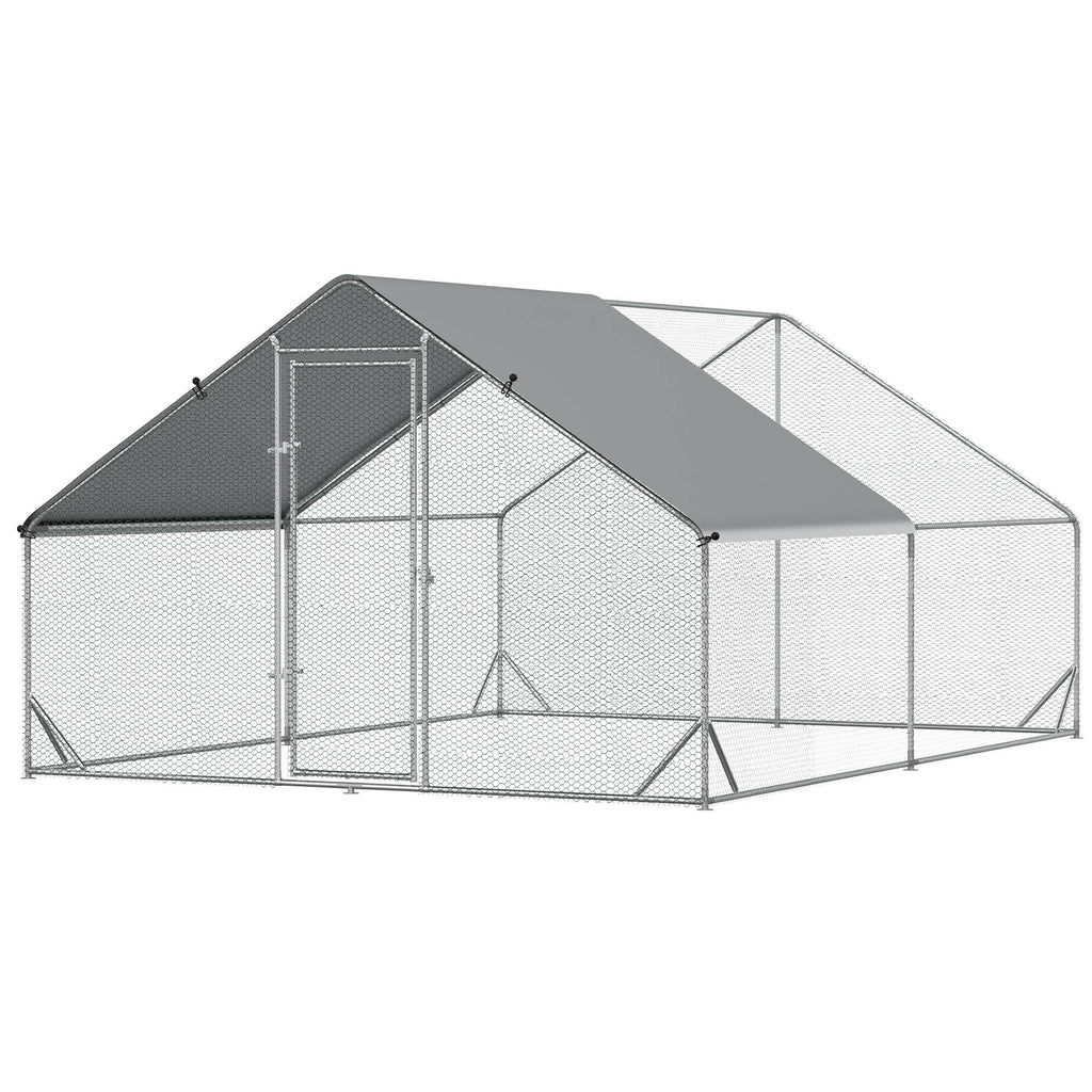 PawHut Hühnerstall, Freilaufgehege, Geflügelstall mit Schattendach, Freigehege für 4-6 Hühner, Enten Kaninchen, 3 x 2 x 2 m