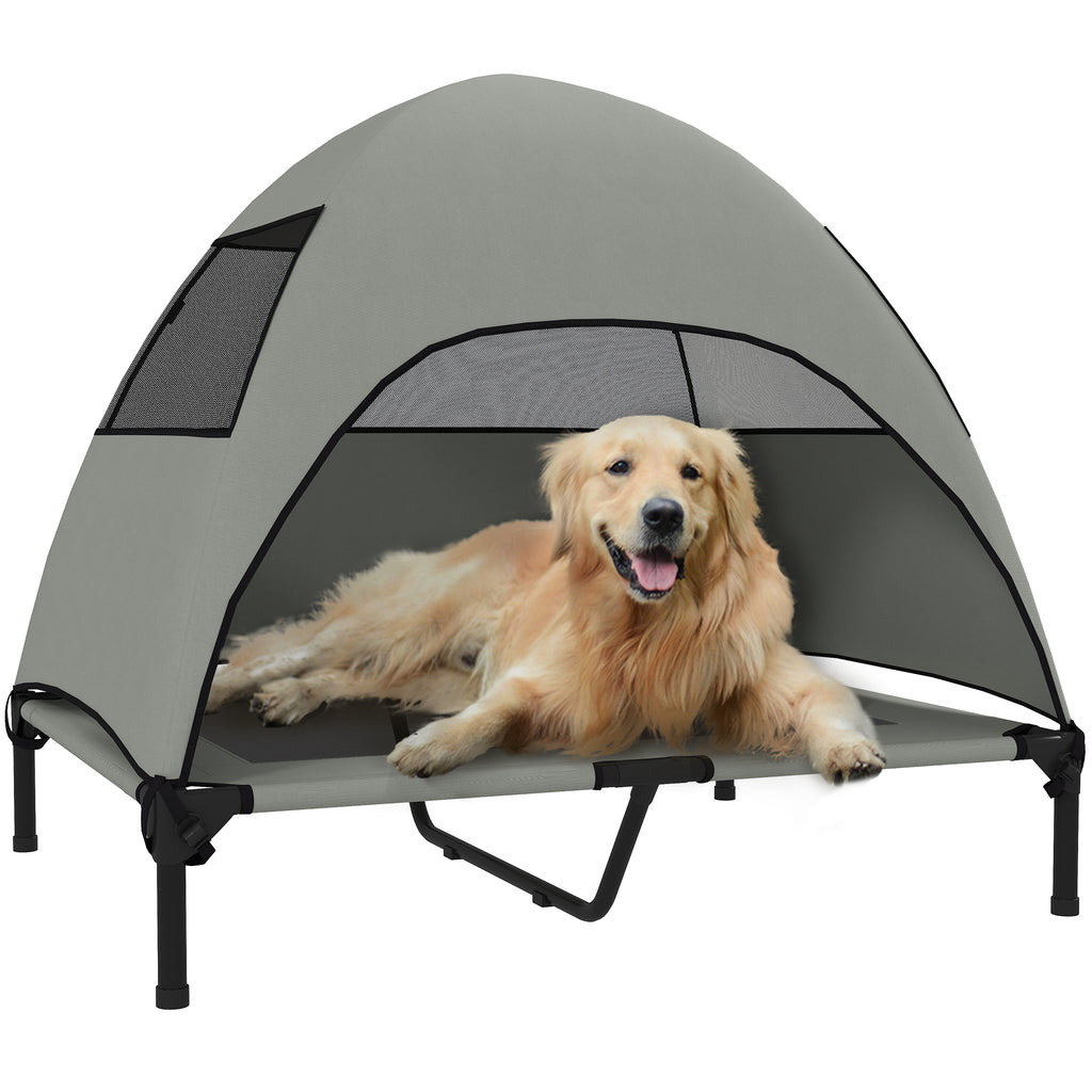 PawHut Hundeliege Outdoor mit Dach, Erhöhtes Hundebett für Große Hunde, 91 x 76 x 90 cm, Hellgrau