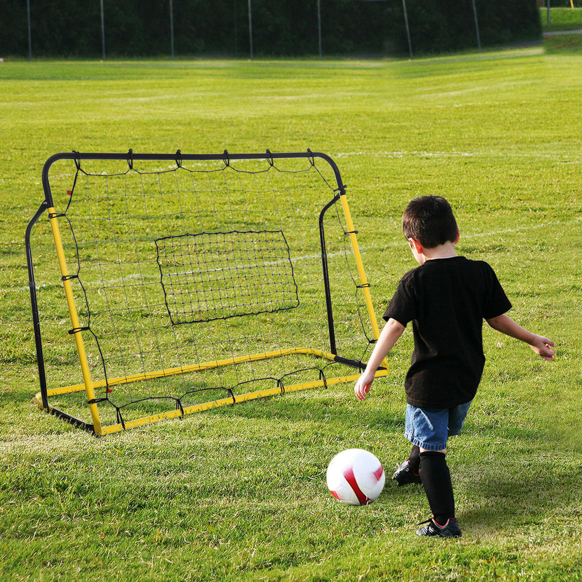 HOMCOM Kickback Fußball Rebounder Tor Rückprallwand Netz für Fußball, Basketball und Baseball, Stahl+PE, Gelb+Schwarz, 184 x 63 x 123 cm