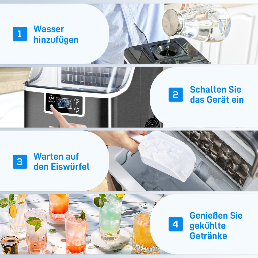 HOMCOM Eiswürfelmaschine Eiswürfelspender Ice-Maker 20kg/24h 2,3L Eiswürfelbereiter mit 3,2 L Wassertank, Schwarz