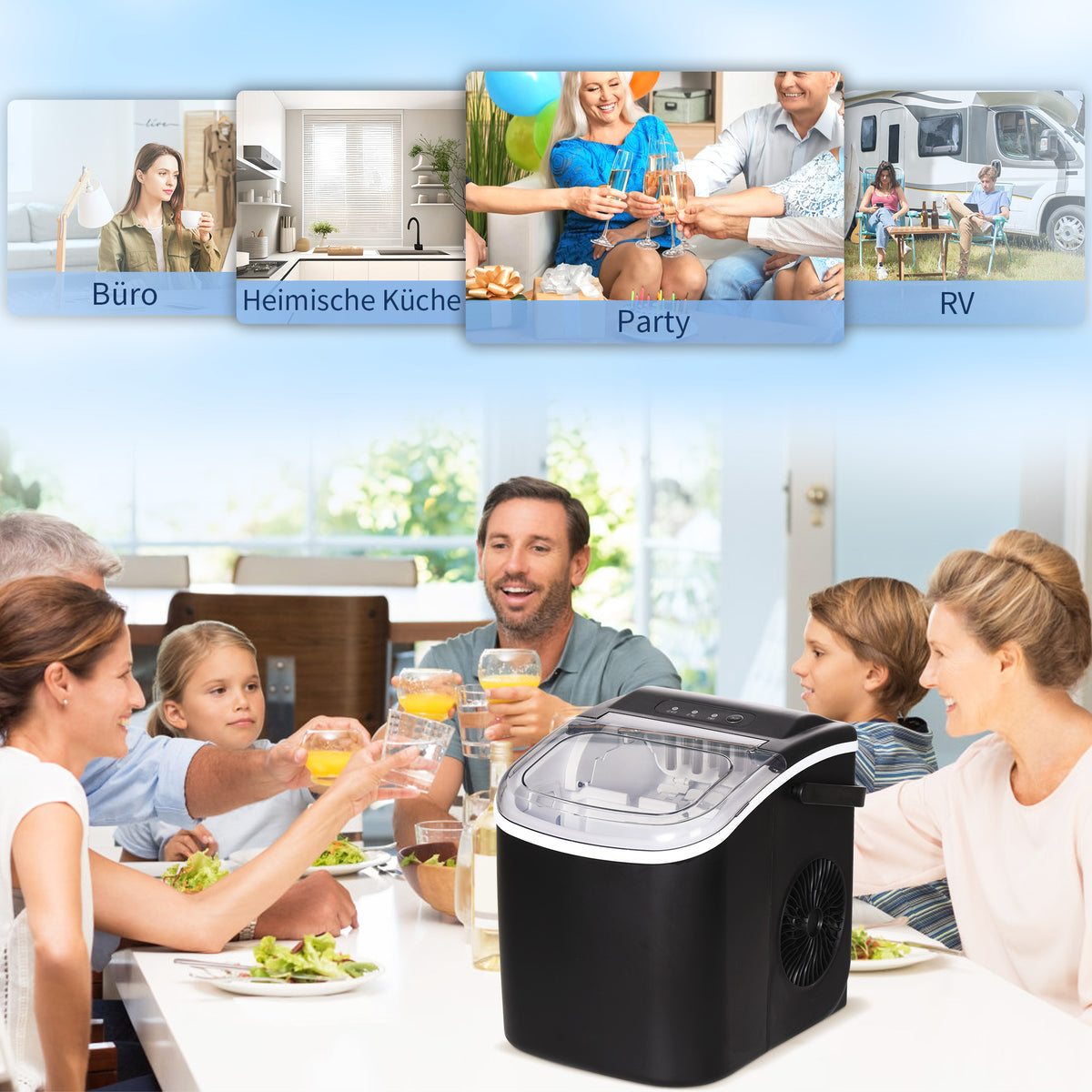 HOMCOM Eiswürfelmaschine Eiwürfelspender Eiwürfelbereiter, 29,4 cm x 22,2 cm x 29 cm, Schwarz