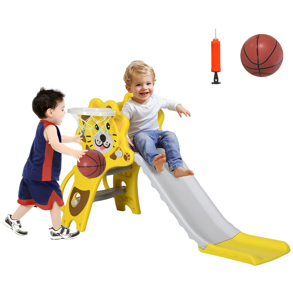 AIYAPLAY Kinderrutsche für Innen- und Außenbereich mit Basketballkorb für Kinder von 18 bis 36 Monaten, Gelb, Grau