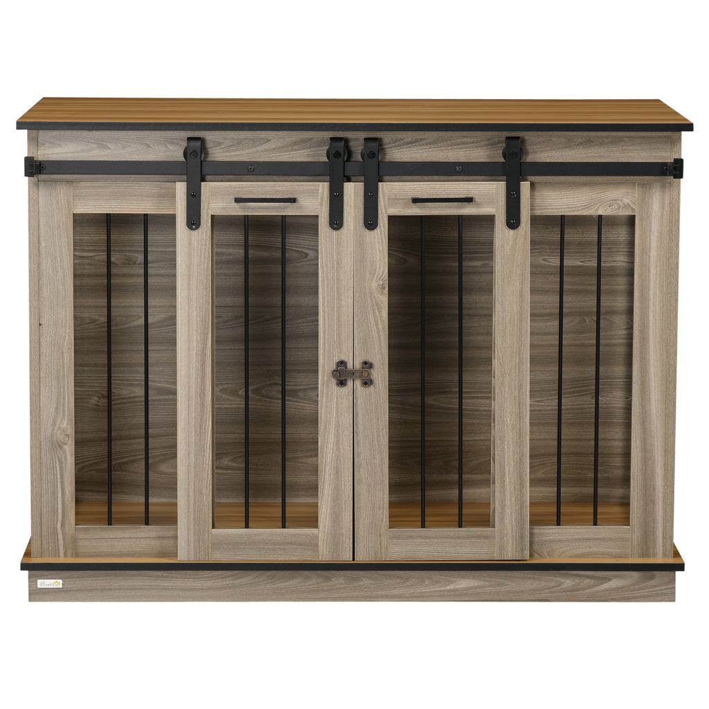 PawHut Hundekäfig mit 2 Türen, Hundebox, Transportbox für Hunde, rustikales Design, verriegelbar, Braun