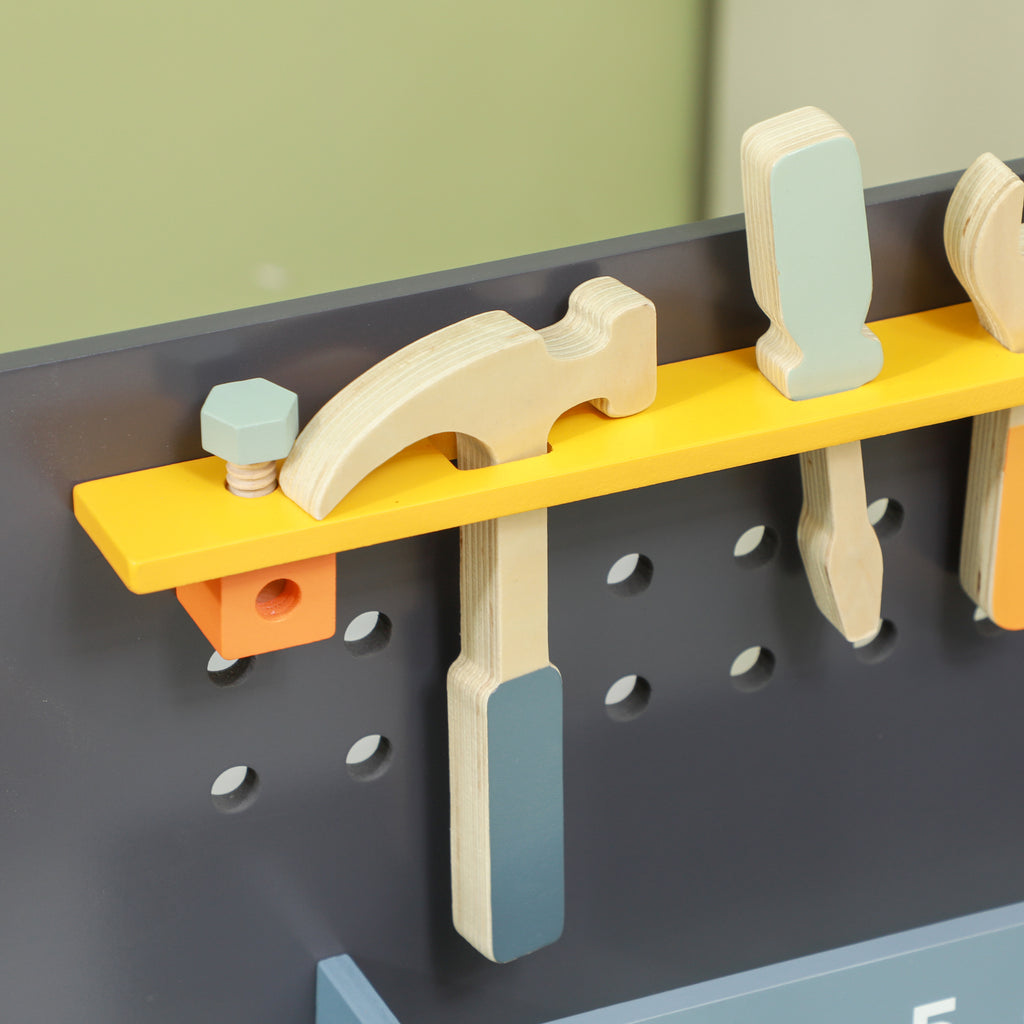 AIYAPLAY Spielwerkbank, mit Werkzeug-Set, robust, für 3-6 Jahre, 58 x 31 x 77,5 cm, Hellblau