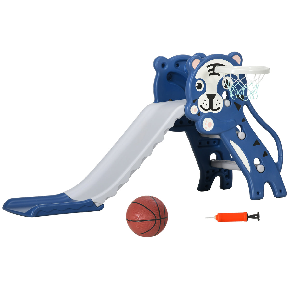 AIYAPLAY Kinder Rutsche, Innen Kinder Rutsche, mit Basketballkorb, Tiger Motiv, von 18 bis 36 Monaten, Blau