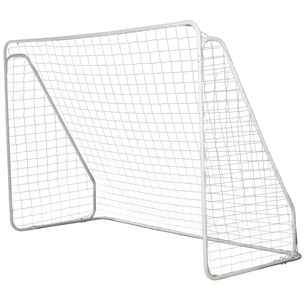 HOMCOM Fußballtor - Fußballtor - Trainingsziel Abmessungen 301L x 120B x 200H cm - epoxidbeschichteter Metallrahmen PE-Netz - Erdanker enthalten - Weiß