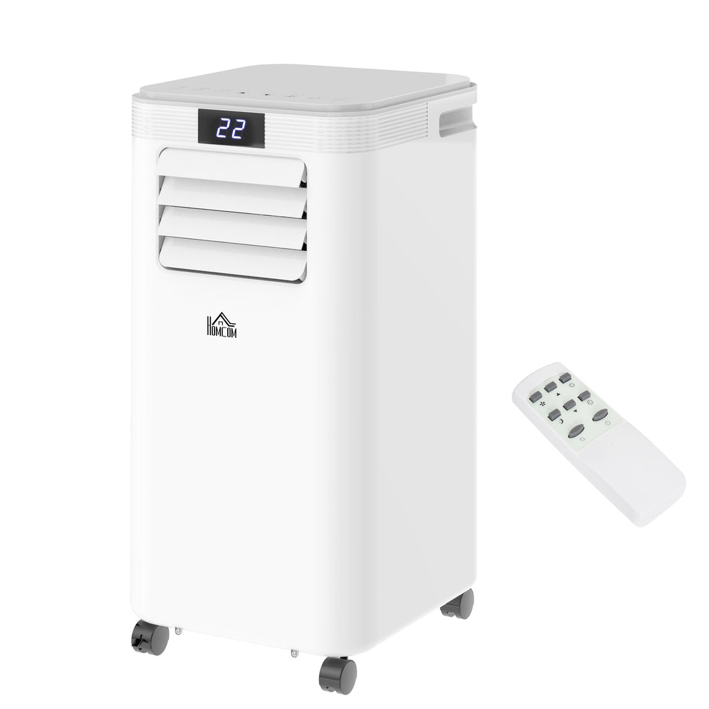 HOMCOM Mobile Klimaanlage 8000BTU 2,3KW 4-in-1 Klimagerät mit Abluftschlauch, Kühlen, Lüften, Entfeuchten und Schlafen, 24h Timer mit Fernbedienung Nutzungsraum 13-18㎡ ABS Weiß+Grau
