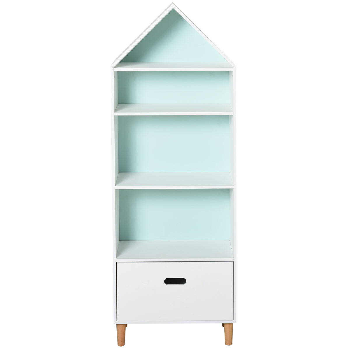 HOMCOM Kinderzimmer Bücherregal Spielzeugregal für Kinder und Jugendliche, 1 Schublade und 4 Regale, Weiß und Blau 50x30x142cm