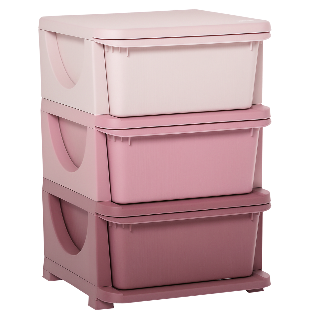 HOMCOM Aufbewahrungsboxen für Kinder, 3 Schubladen, abgerundete Kanten, erhöhtes Design, 37x37x56,5 cm, Rosa