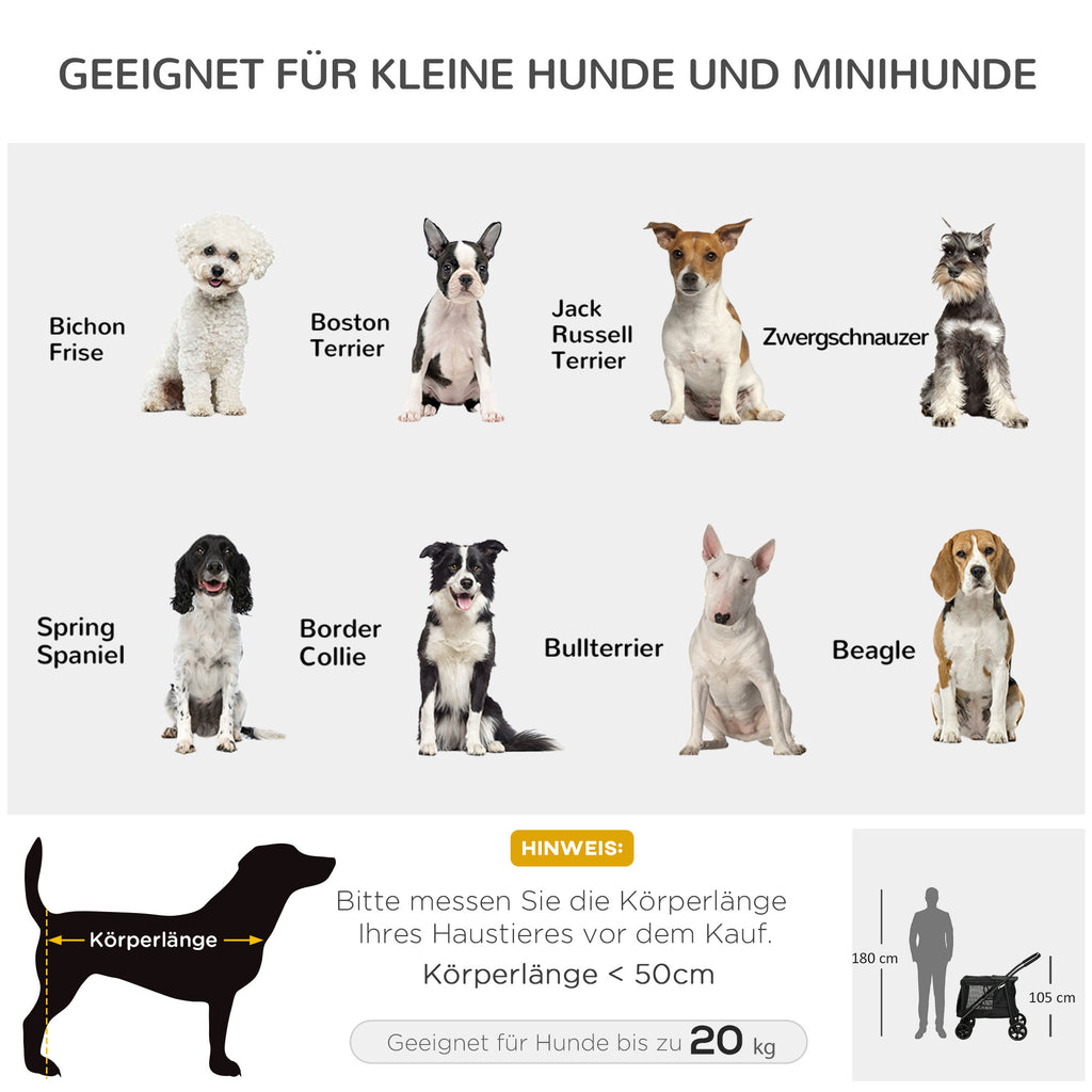 PawHut Hundetrolley inkl. Kissen, 3 Seitentaschen, klappbar, Hundewagen, 102 cm x 62 cm x 105 cm, Schwarz