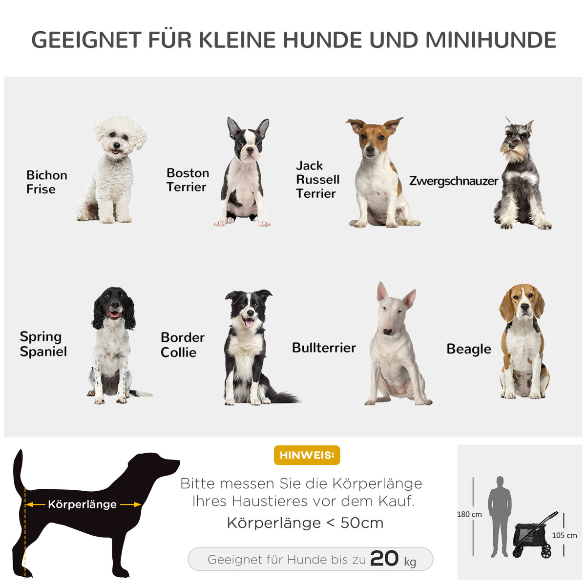 PawHut Hundetrolley inkl. Kissen, 3 Seitentaschen, klappbar, Hundewagen, 102 cm x 62 cm x 105 cm, Schwarz