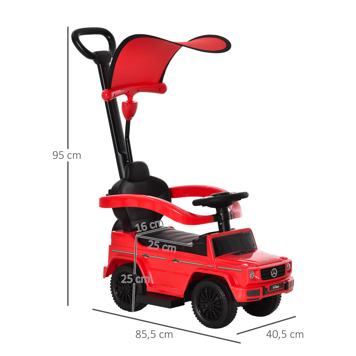 HOMCOM Kinderfahrzeug Auto Multi-Ausgestattet für Kinder 12-36 Monate Hupe Trittbrett, Geländer und Sonnenschirm Rot