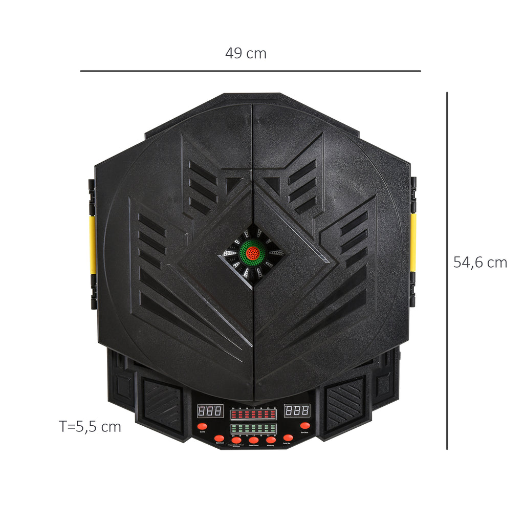 SPORTNOW Elektronische Dartscheibe Dartboard mit Sprachansagen Englische Stimme LED-Anzeigen 12 Darts 27 Spiele 216 Varianten Dartautomat mit Türen Dartscheibe Set für bis zu 8 Spieler