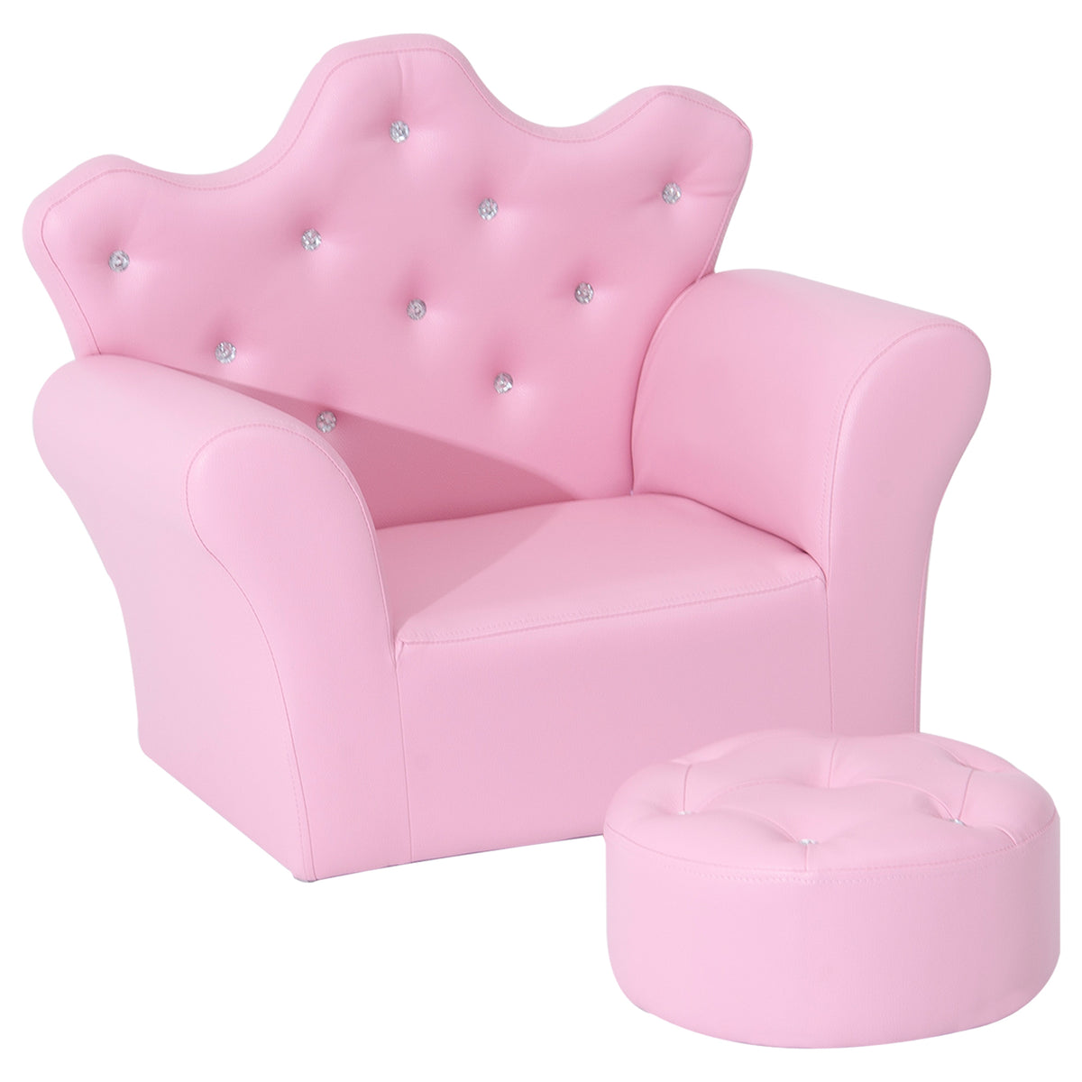 HOMCOM Spielsofa für Kinder, Kindersofa mit Ottomane, Kindercouch Prinzessinnen Spielsofa Kindercouch Mini Couch für Kuschelecke, Kinderzimmer, Spielzimmer, Schlafzimmer, Rosa