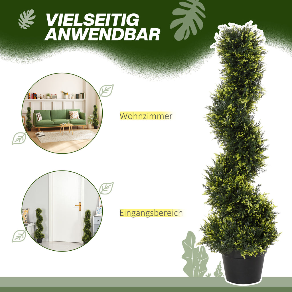 Outsunny Künstliche Spiralpflanze, Spiral-Zedernbaum mit Topf, 90 cm, künstliche Zeder für Außen- und Innendekoration, Grün