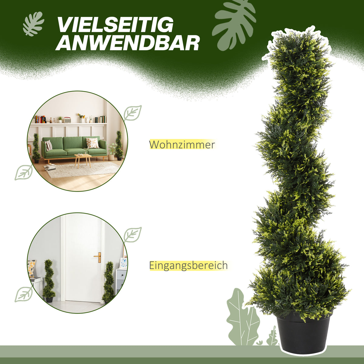 Outsunny Künstliche Spiralpflanze, Spiral-Zedernbaum mit Topf, 90 cm, künstliche Zeder für Außen- und Innendekoration, Grün