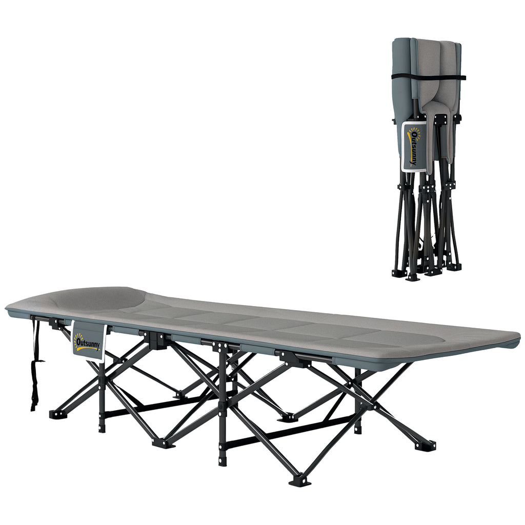 Outsunny Feldbett faltbar Campingbett mit Matratze Kopfkissen Seitentasche 187 x 67 x 37 cm Gästebett bis 150 kg Grau
