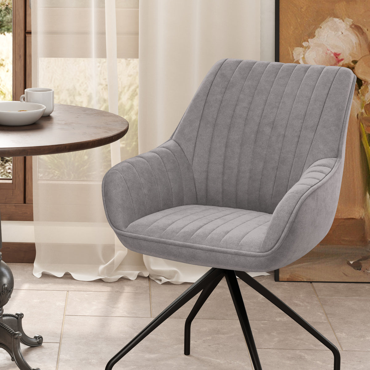 HOMCOM Drehbarer Armstuhl, Moderner Akzentsessel mit Metallbeinen für Wohnzimmer, Schlafzimmer, Büro, Grau