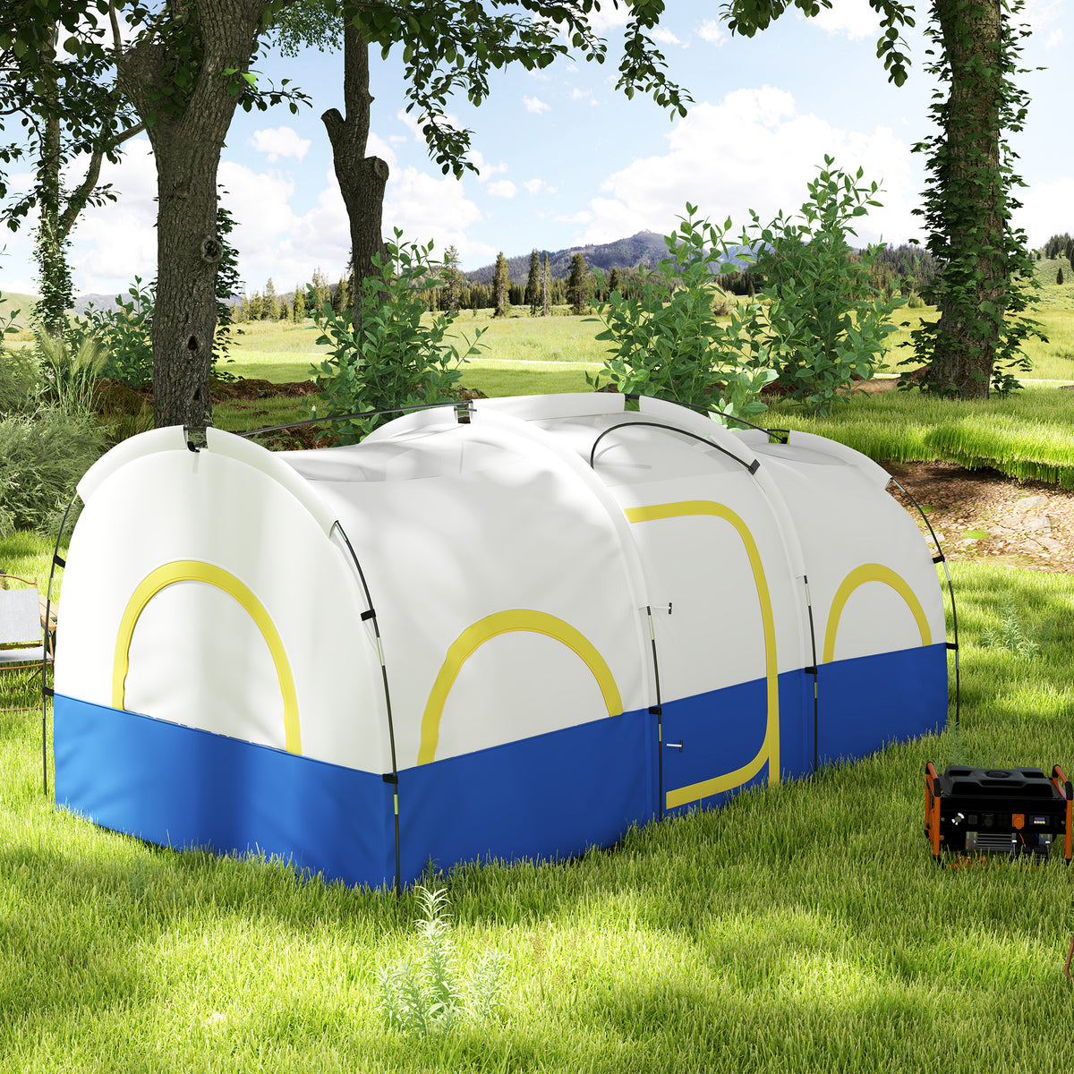 Outsunny Familien-Campingzelt, 2 Schlafzimmer, zentraler Raum, wasserdicht, Blau