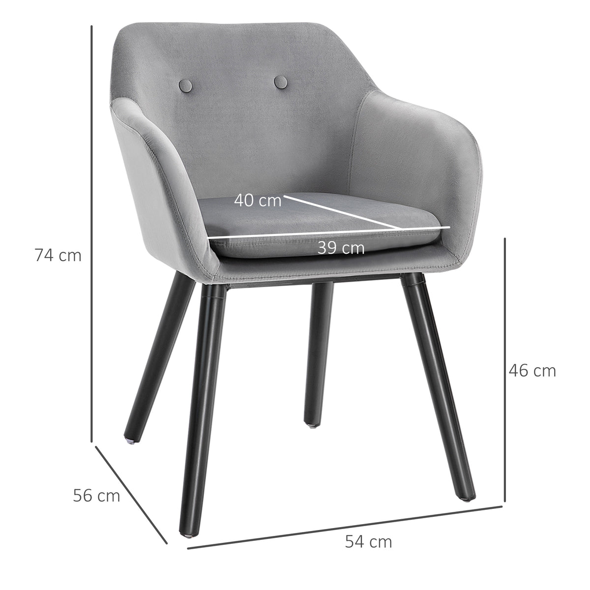 HOMCOM Esszimmerstühle in ansprechendem Design, Metallstruktur, Holzbeine, Grau, 120 kg belastbar