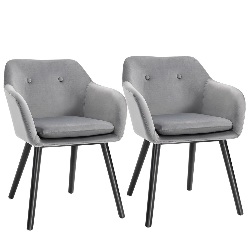 HOMCOM Esszimmerstühle in ansprechendem Design, Metallstruktur, Holzbeine, Grau, 120 kg belastbar