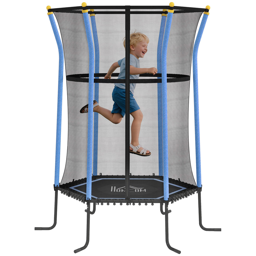 HOMCOM Trampolin für Kinder, Ø163,5 cm, mit Sicherheitsnetz, gepolstert, Stahl, belastbar bis 50 kg, Schwarz & Blau