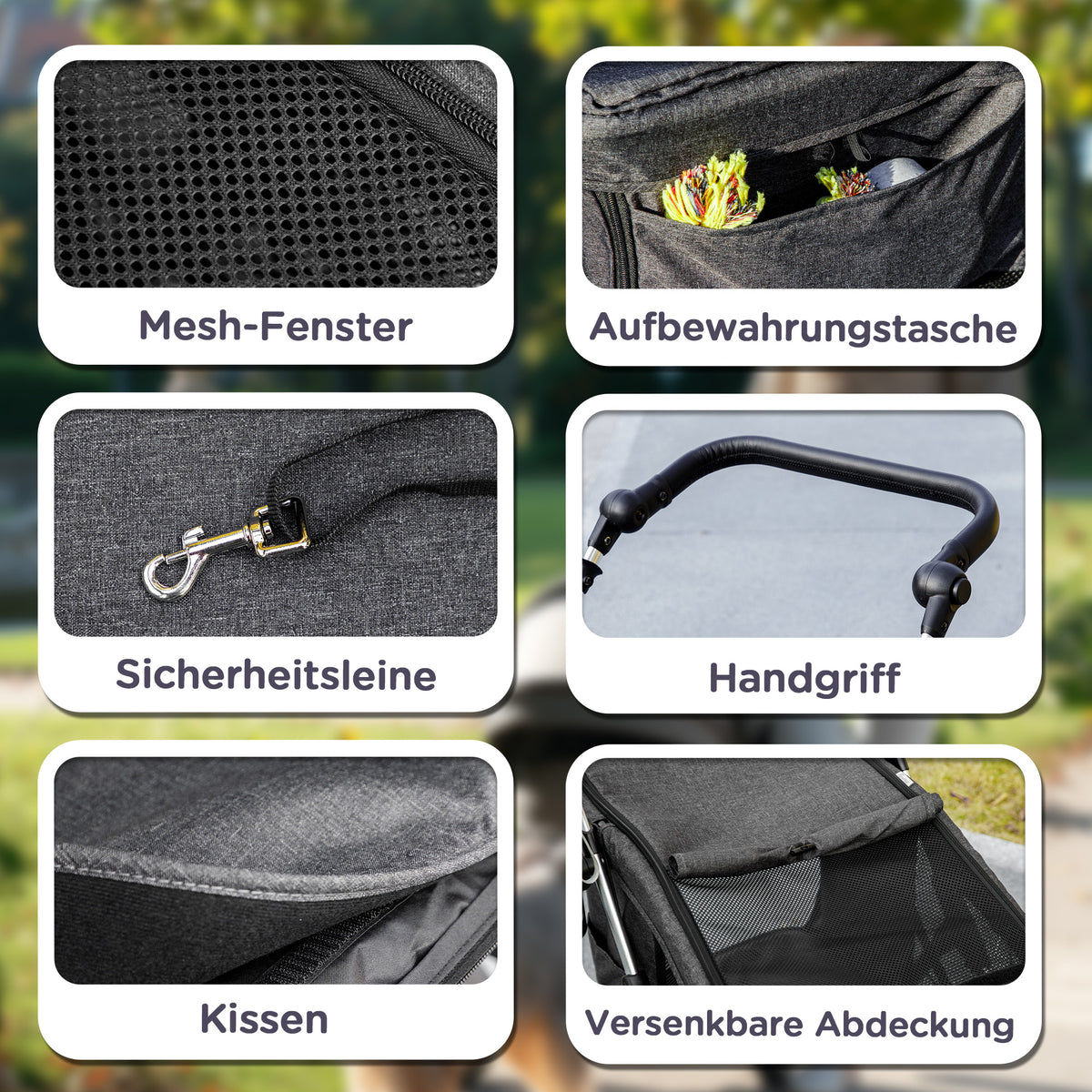 PawHut Hundewagen, Leichter und faltbarer Transportwagen für kleine Hunde, waschbares Kissen, Netzfenster, Grau