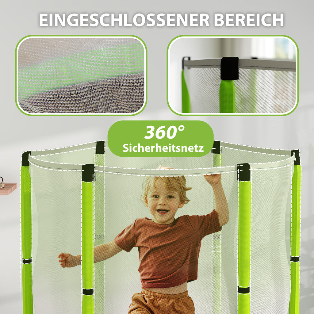 AIYAPLAY Kindertrampolin mit Sicherheitsnetz, für den Innen- und Außenbereich, 3-6 Jahre, Grün