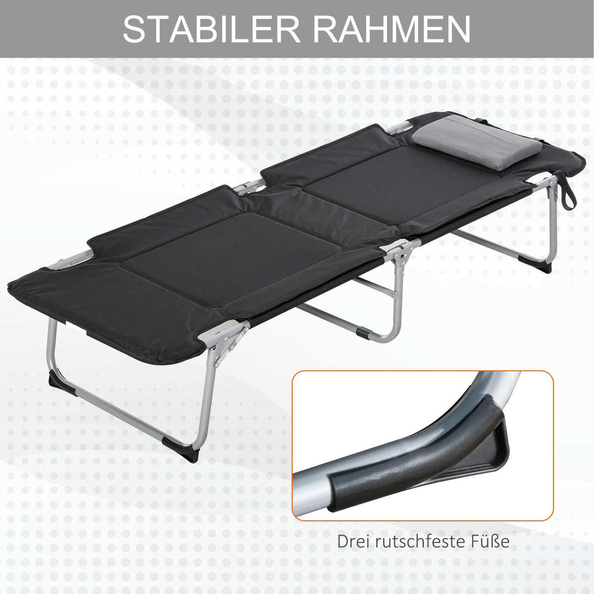 Outsunny Campingbett Feldbett Klappbett mit Kissen Campingliege für Outdoor Camping Reisen  183 x 66 x 33 cm