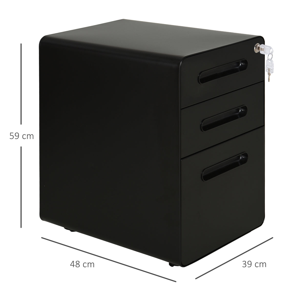Vinsetto Rollcontainer, mobiler Aktenschrank mit 3 Schubladen, abschließbarer Büroschrank mit Hängeregistratur, Aufbewahrung, Stahl, 39 x 48 x 59 cm Schwarz