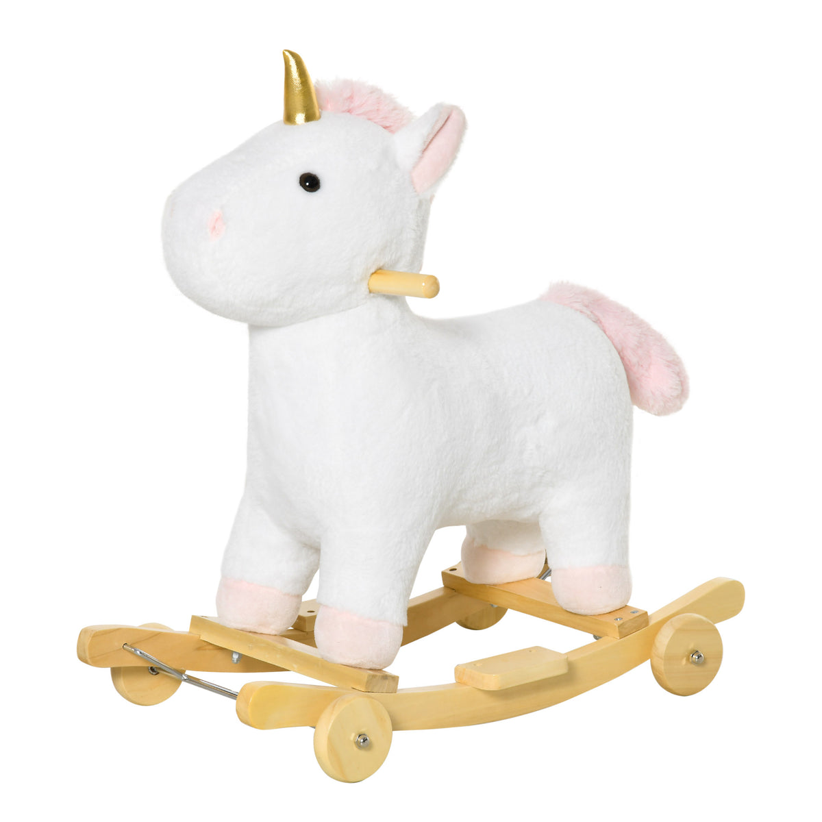 HOMCOM 2-IN-1 Schaukelpferd mit Räder Plüsch Schaukeltier Babyschaukel Spielzeug Weiß 63 x 38 x 63 cm