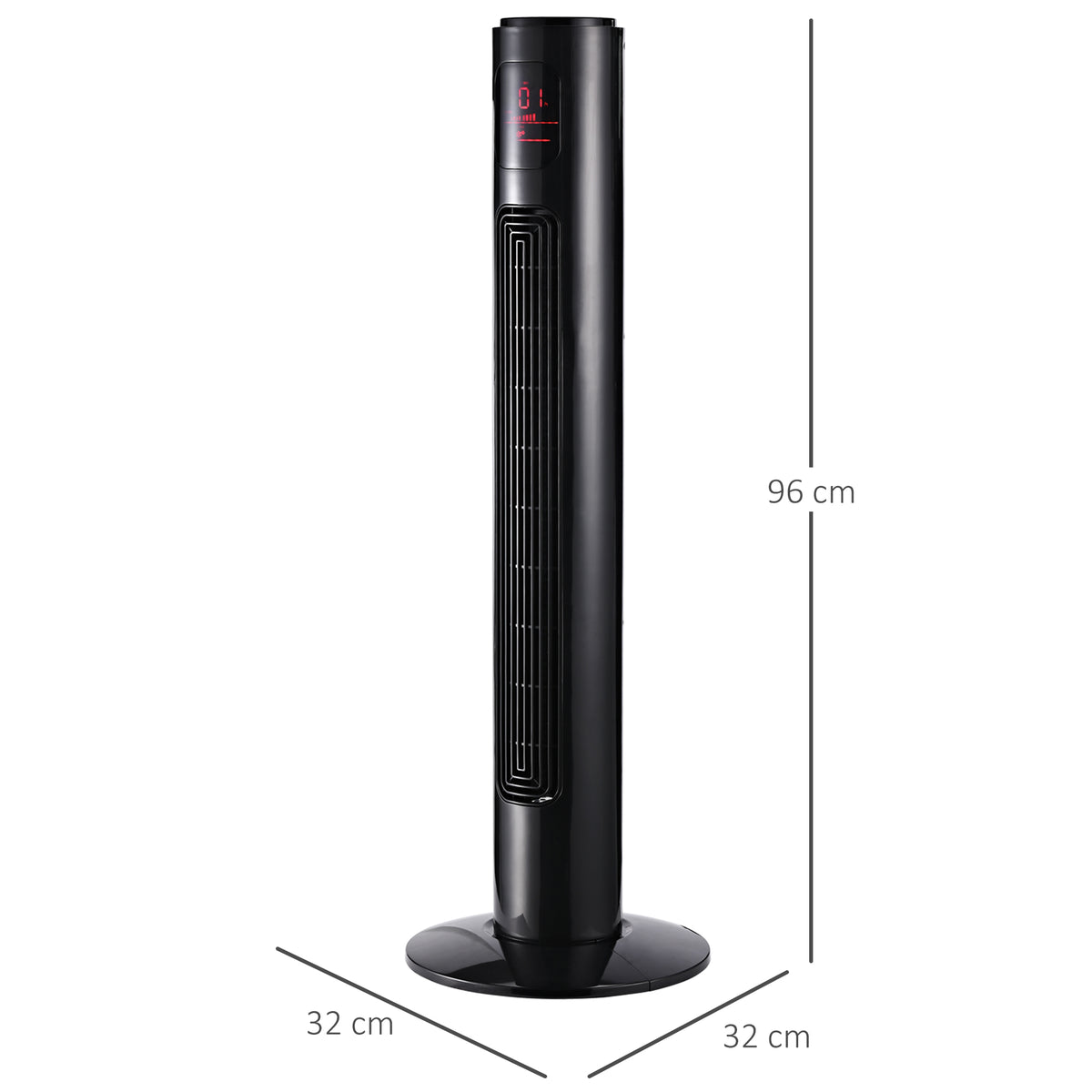 HOMCOM Säulenventilator Turm leise oszillierend 45 W mit Fernbedienung LCD-Display Zeitschaltuhr 3 Modi 3 Geschwindigkeiten 32L x 32B x 96H cm Schwarz