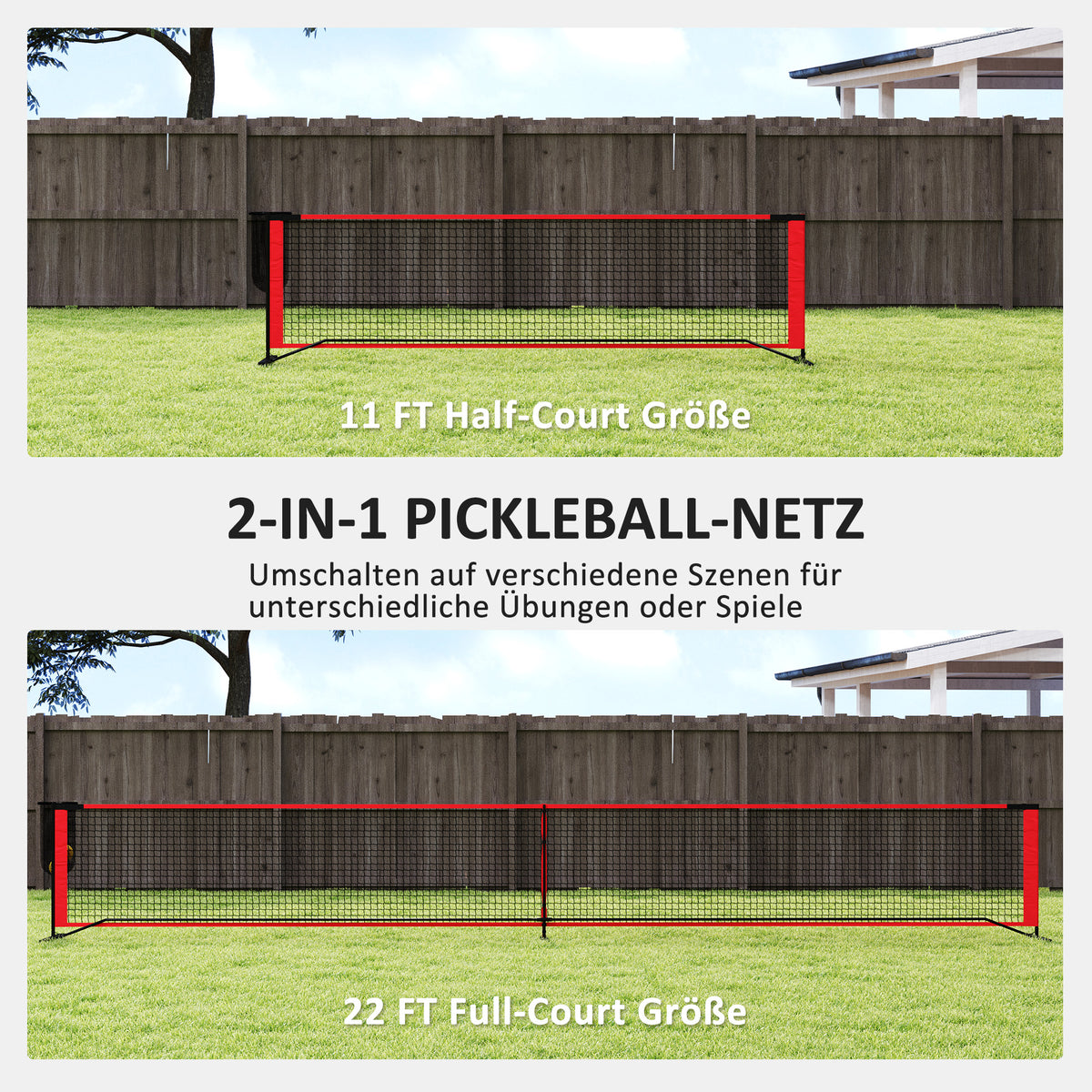 SPORTNOW Pickleball-Set mit Netz, Ständer, Bällen, Stahl, Kunststoff, Rot