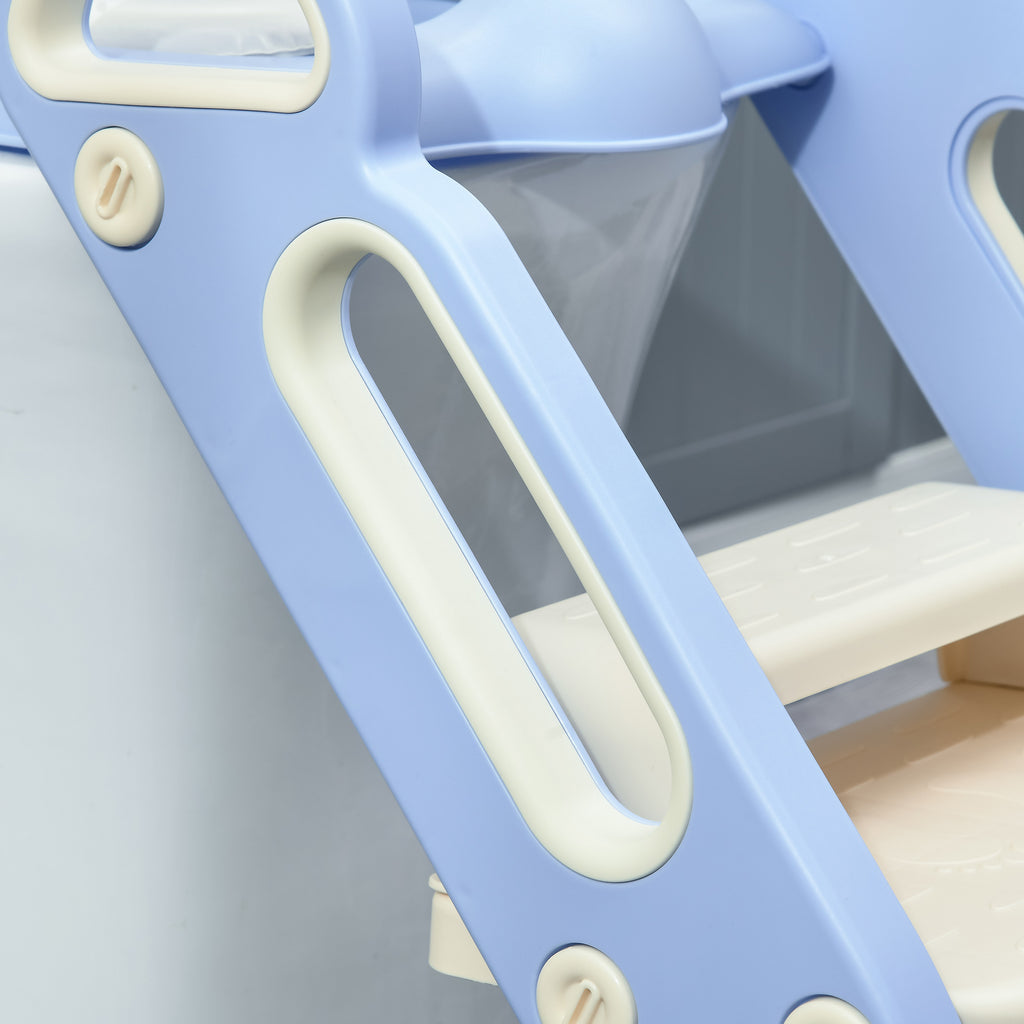 ZONEKIZ Toilettenaufsatz für Kinder, klappbar, mit Leiter, 2 Griffe, rutschfest, Spritzwasserschutz, blau