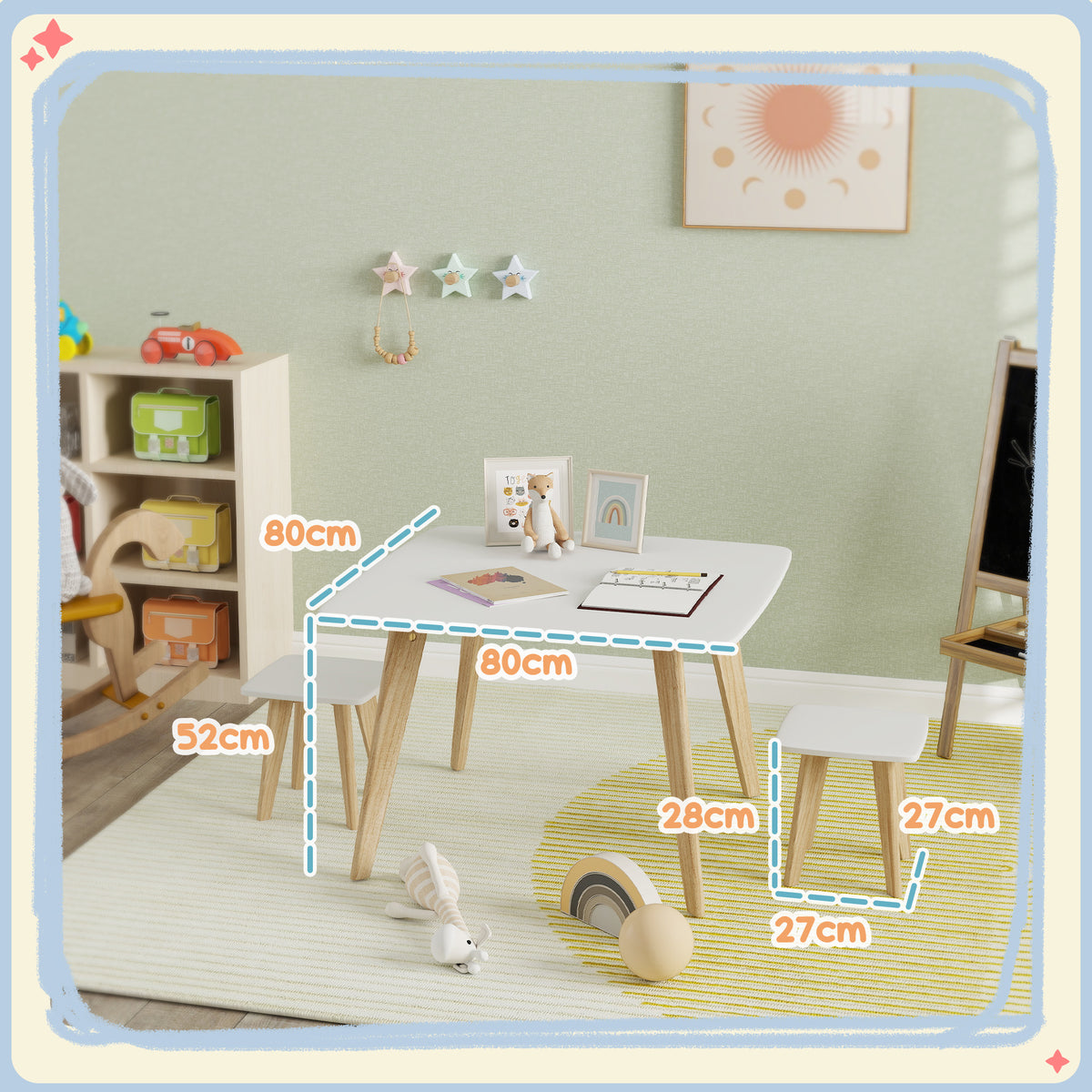AIYAPLAY Kinder-Tisch und 2 Stühle Set, vielseitige Möbel für Schlafzimmer, Spielzimmer, 3-8 Jahre