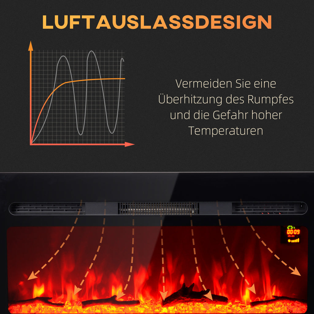 HOMCOM Elektrischer Kamin mit Wandhalterung und Fernbedienung, künstliche Holzscheite und Kristalle, 1800W Leistung, Schwarz