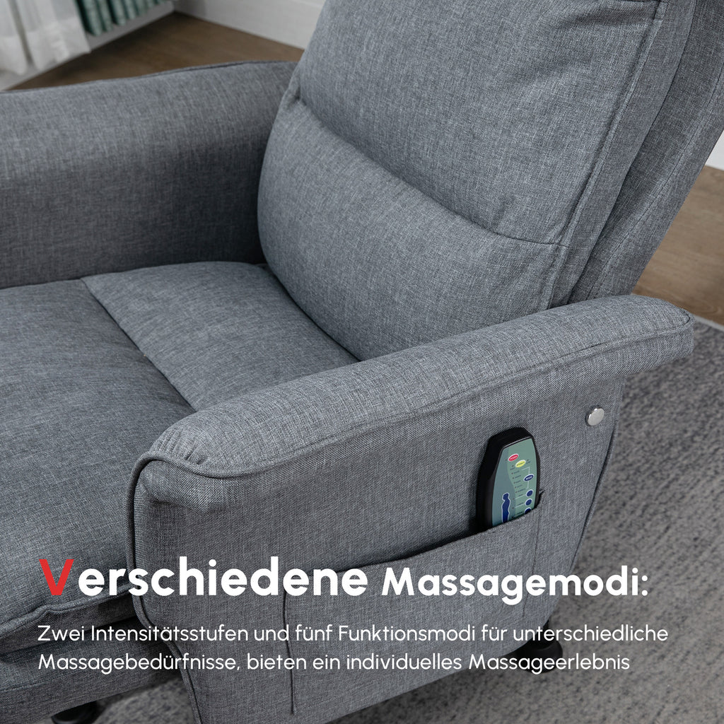 HOMCOM Massage-Bürostuhl mit Fußhocker, 8 Vibrationsköpfe, 1 Fernbedienung, 1 Seitentasche, Grau