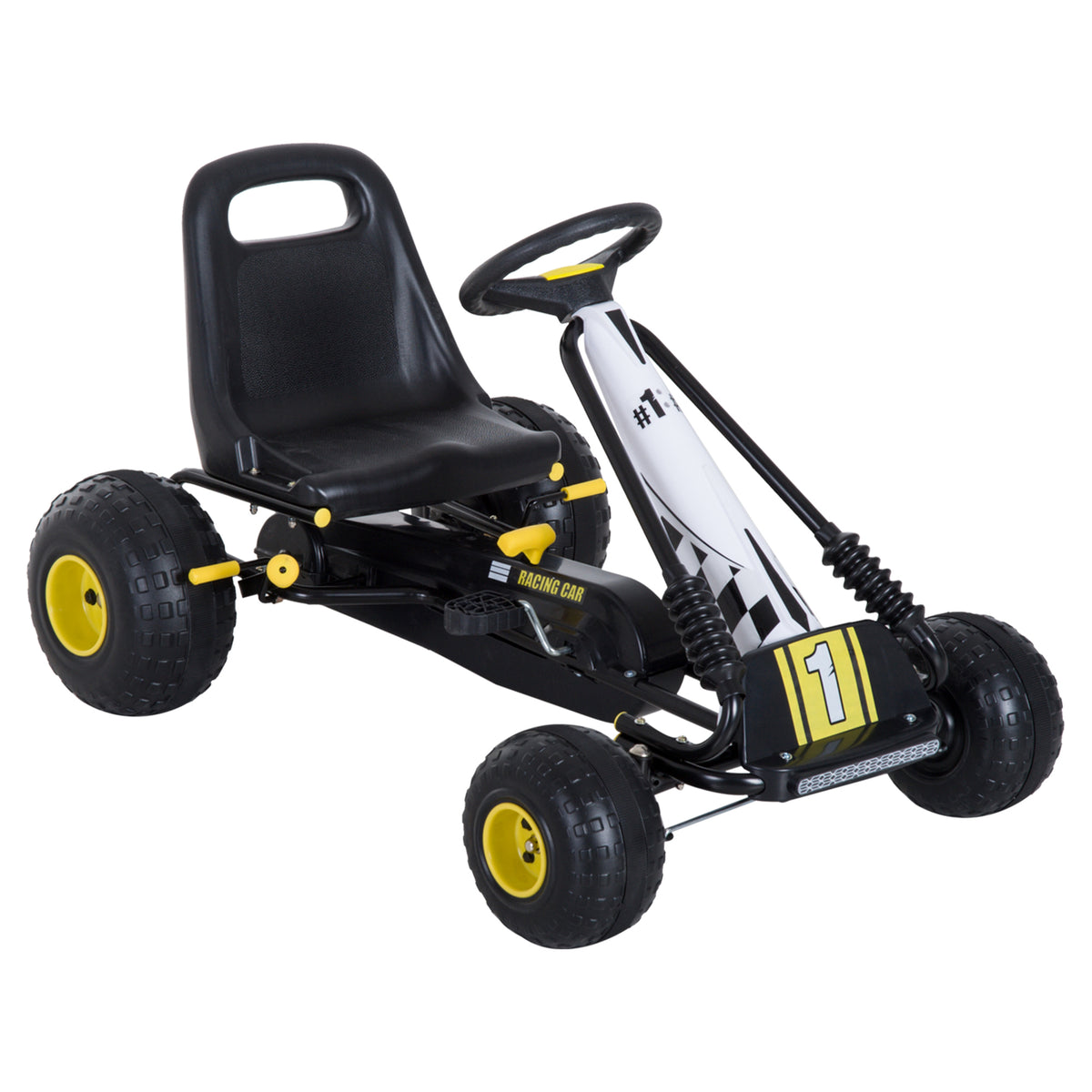 HOMCOM Gokart mit verstellbarem Sitz Tretauto Tretfahrzeug mit Handbremse Pedal Gokart Pedalfahrzeug ab 3 Jahre Kinder Schwarz 95 x 66,5 x 57 cm