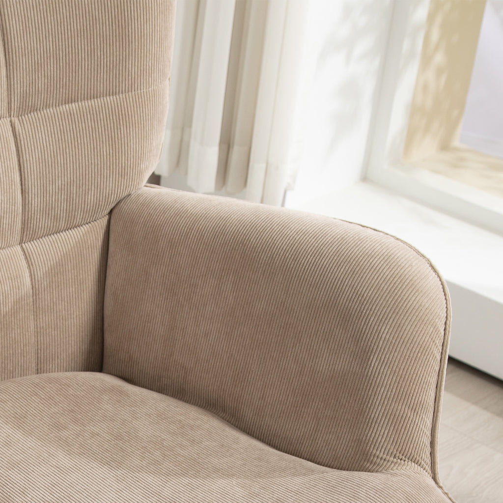 HOMCOM Akzentsessel mit Hocker, Relaxsessel in Cord-Optik, Armlehnstuhl mit Holzbeinen, für Wohnzimmer, Hellbraun