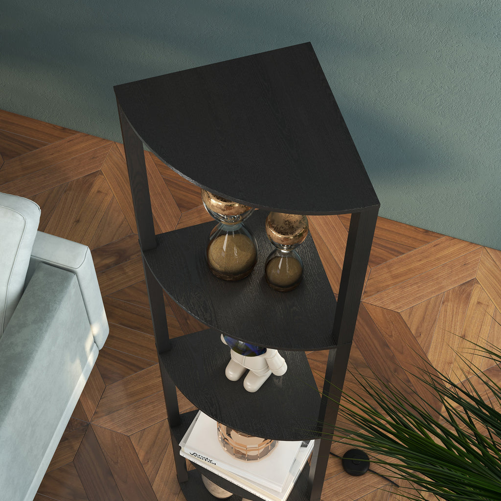 HOMCOM LED Standleuchte, Eckregal, dimmbar, 4 Ablagen, warmweißes Licht, 41x30x164cm, Schwarz