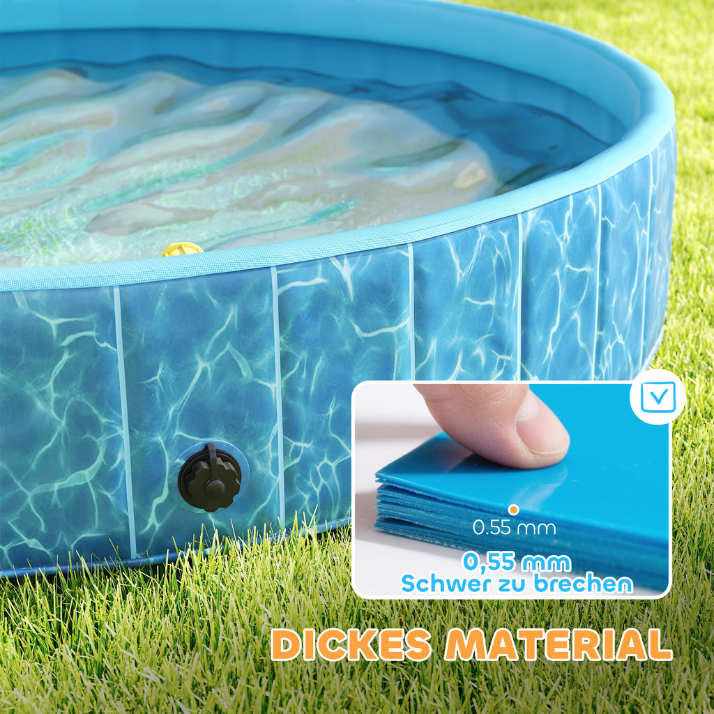 PawHut Hundepool Faltbar Planschbecken mit Brunnen- und Wasserpolsterdesign Ø120 x 30 cm Blau