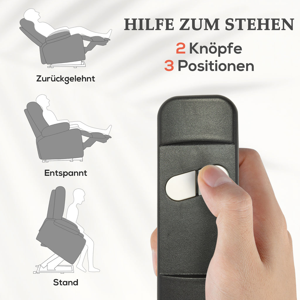 HOMCOM Elektrischer Relaxsessel mit Aufstehhilfe, Getränkehalter, 4 Taschen, 84x92x109 cm, Hellgrau