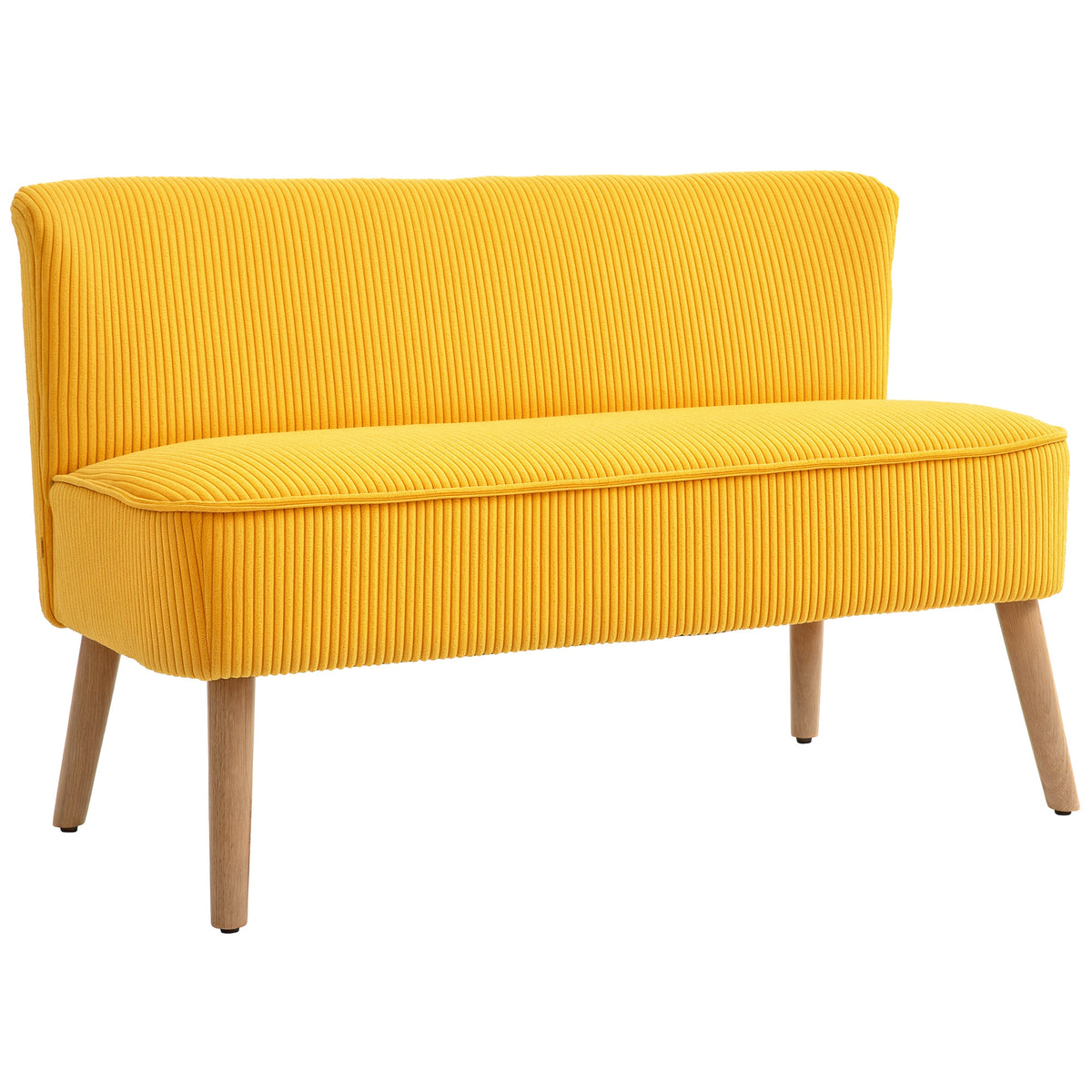 HOMCOM Zweisitzer-Sofa, elegantes Skandi Design, massiver Holzrahmen, bis 150 kg, 117 x 56,5 x 77 cm, Gelb
