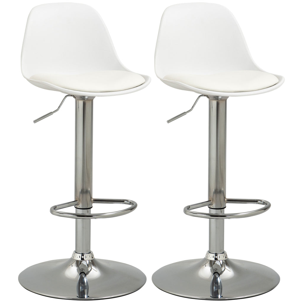 HOMCOM 2er-Set Barhocker, Barstühle, Drehstühle mit Lehne, höhenverstellbar, bis 120 kg belastbar, 38 x 42 x 82-104 cm, Weiß
