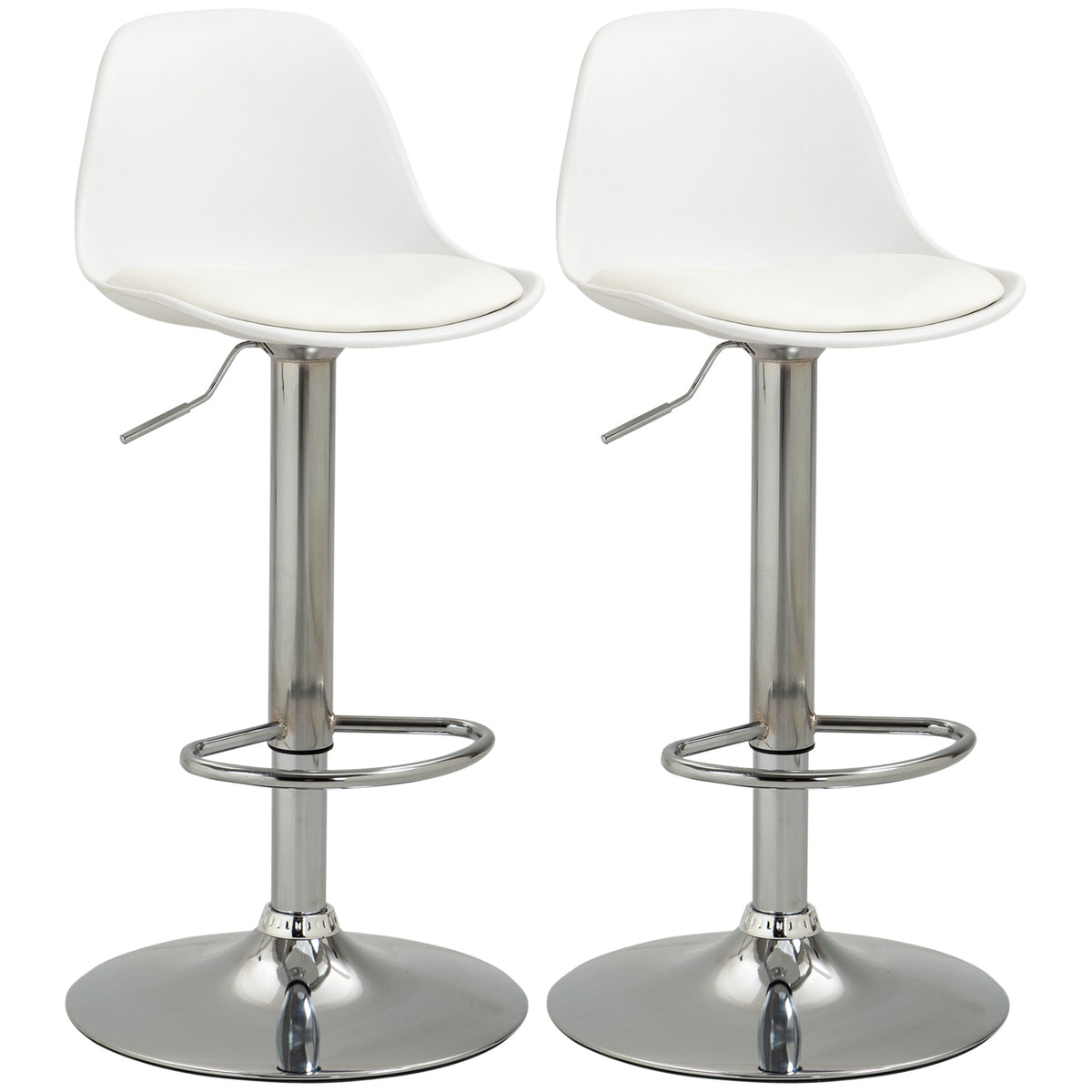 HOMCOM 2er-Set Barhocker, Barstühle, Drehstühle mit Lehne, höhenverstellbar, bis 120 kg belastbar, 38 x 42 x 82-104 cm, Weiß