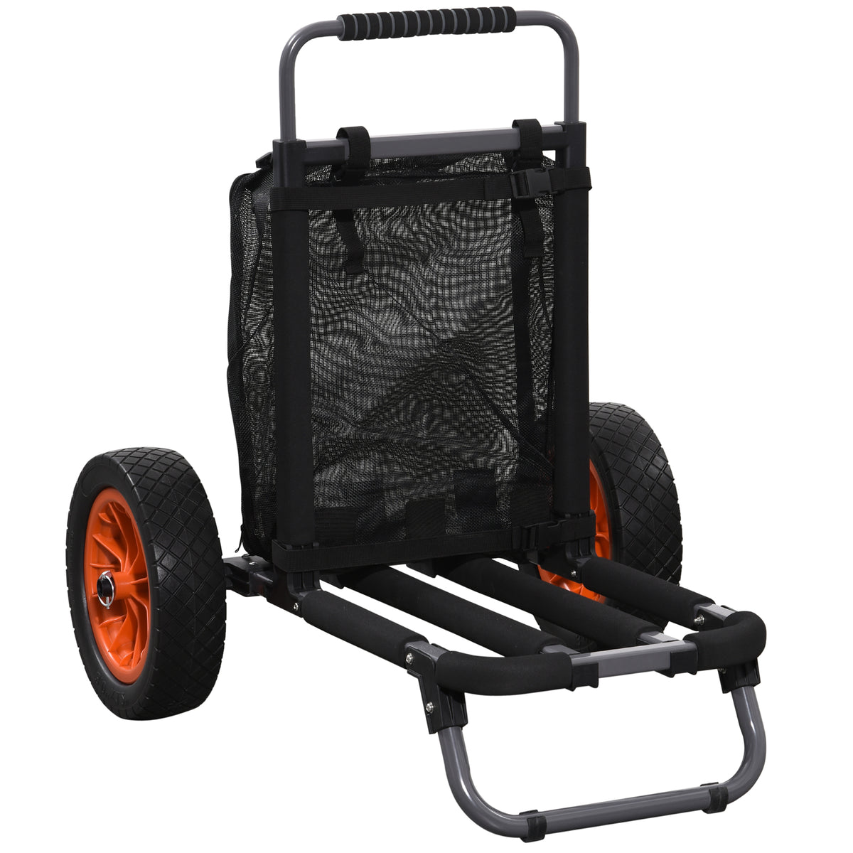 SPORTNOW Strandwagen Pieghevole mit Netzgehäuse, Teleskopgriff und Ständer, 82x67x81 cm