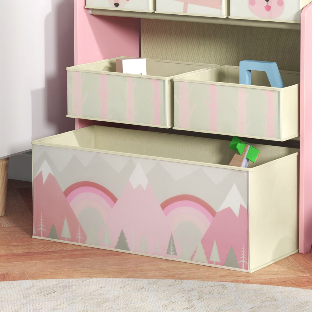 ZONEKIZ Kinderregal mit 6 abnehmbaren Stoffboxen, Spielzeug-Organizer, Regal 63L x 30B x 66H cm