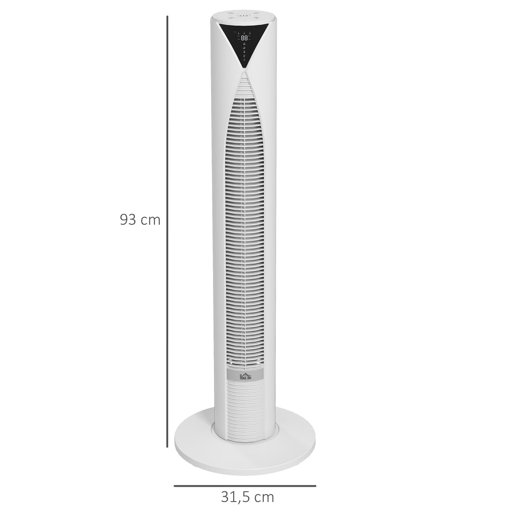 HOMCOM Turmventilator mit Fernbedienung, 12-Stunden-Timer, Schlafmodus, 3 Geschwindigkeiten, 31,5 x 31,5 x 96 cm Weiß